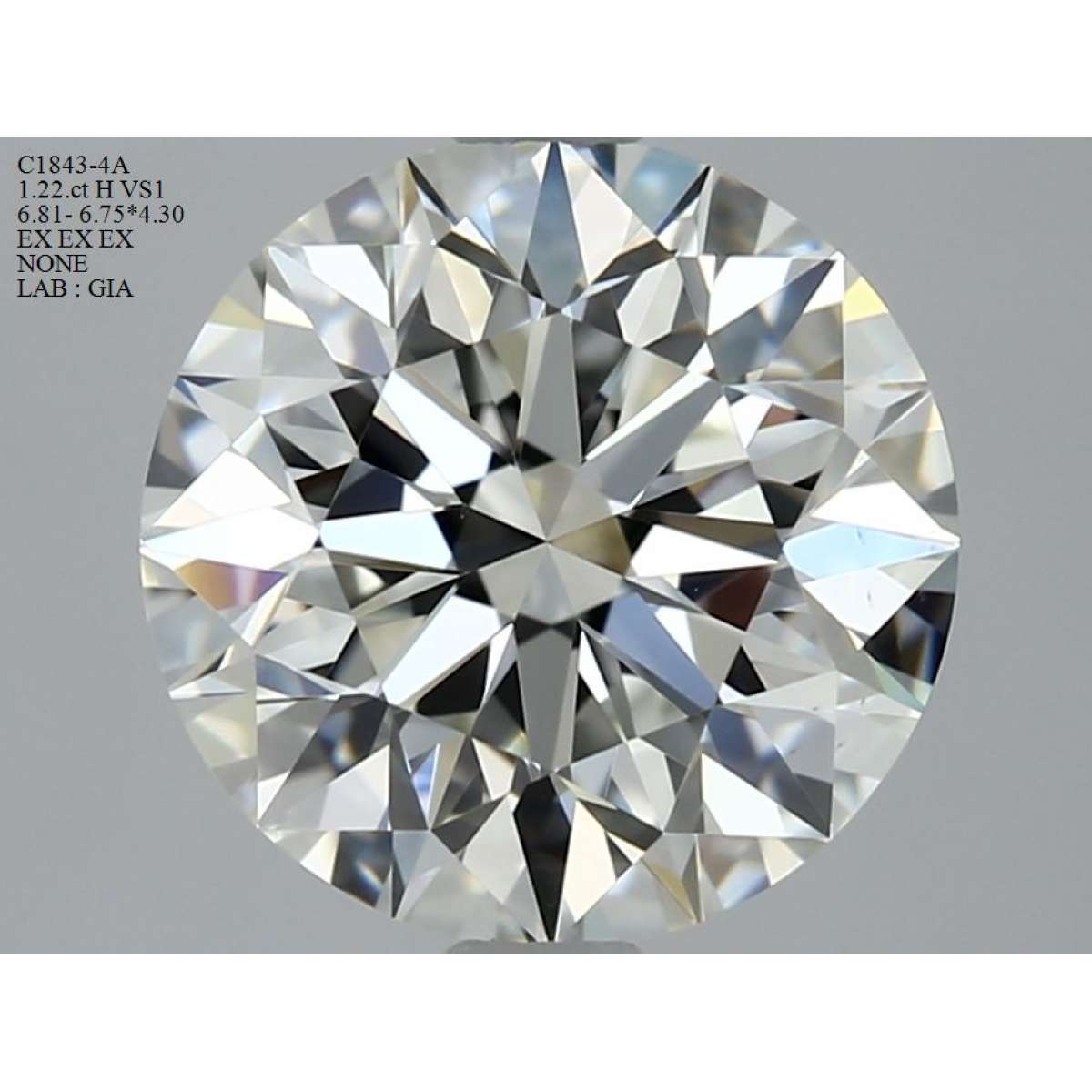 Certified Diamond GIA Carats 1.22 Color H Clarity VS1  EX  EX  EX Fluorescence NON Brown No Green No Milky No EyeClean 100%