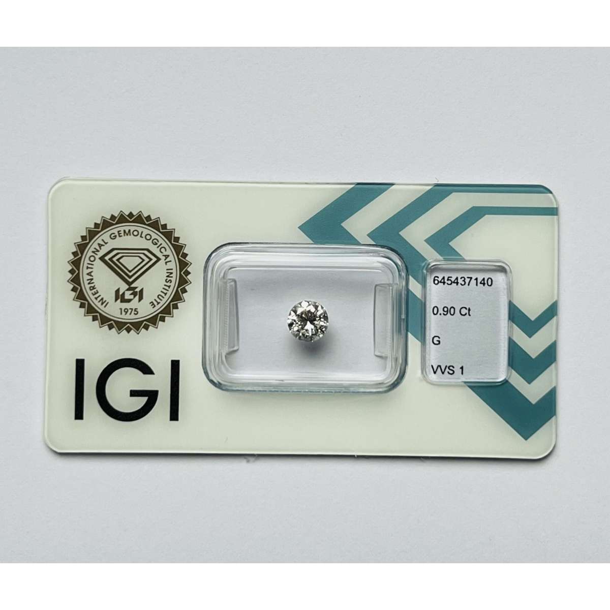 Certified Diamond IGI Carats 0.9 Color G Clarity VVS1  VG  EX  VG Fluorescence FNT Brown No Green No Milky No EyeClean 100%