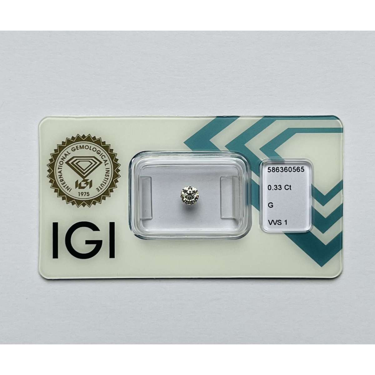 Certified Diamond IGI Carats 0.33 Color G Clarity VVS1  EX  EX  EX Fluorescence NON Brown No Green No Milky No EyeClean 100%