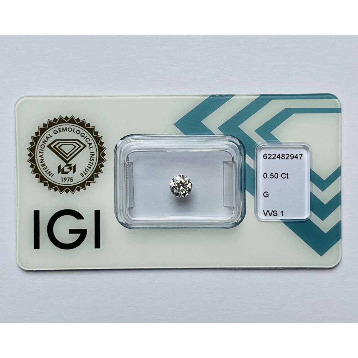 Certified Diamond IGI Carats 0.5 Color G Clarity VVS1  EX  EX  EX Fluorescence FNT Brown No Green No Milky No EyeClean 100%