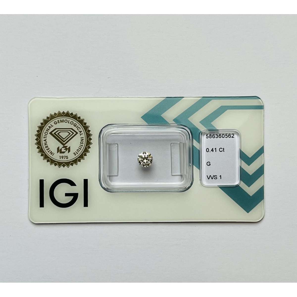 Certified Diamond IGI Carats 0.41 Color G Clarity VVS1  EX  EX  EX Fluorescence FNT Brown No Green No Milky No EyeClean 100%